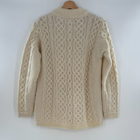 Aran Crafts Plated Crew Neck Cardigan with Celtic Zip Cream Size Medium - Picture 2 of 9